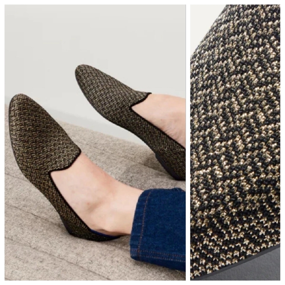 NEW Rothys Almond Loafers Metallic Sparkle Herringbone Flats Shoes